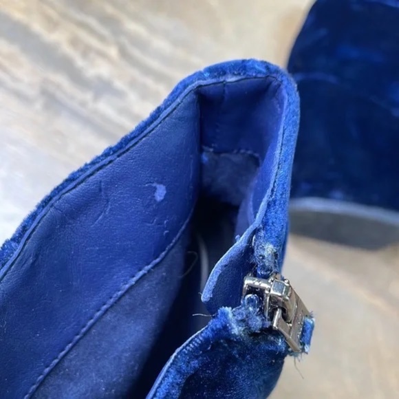 Sam Edelman Taye Blue Velvet Zip Chunky Block Heel Ankle Boot - Picture 7 of 9